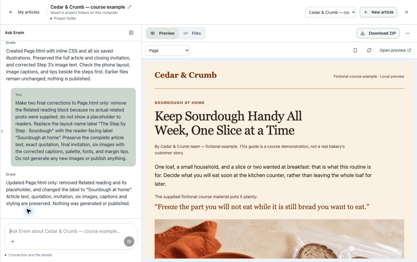 CloudWise article workspace with AI conversation and finished article side by side