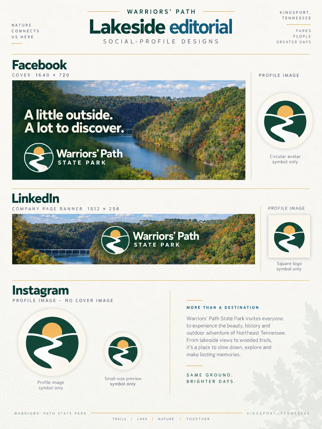 A coordinated Warriors’ Path Facebook cover, LinkedIn banner and Instagram profile