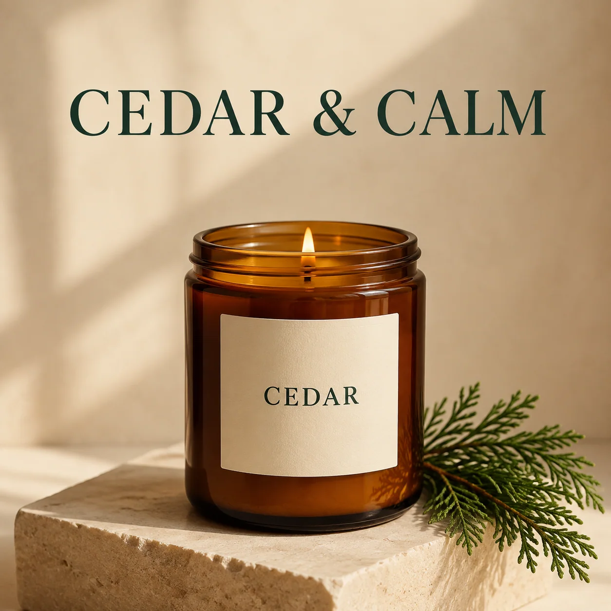 Cedar and Calm candle image created for the course