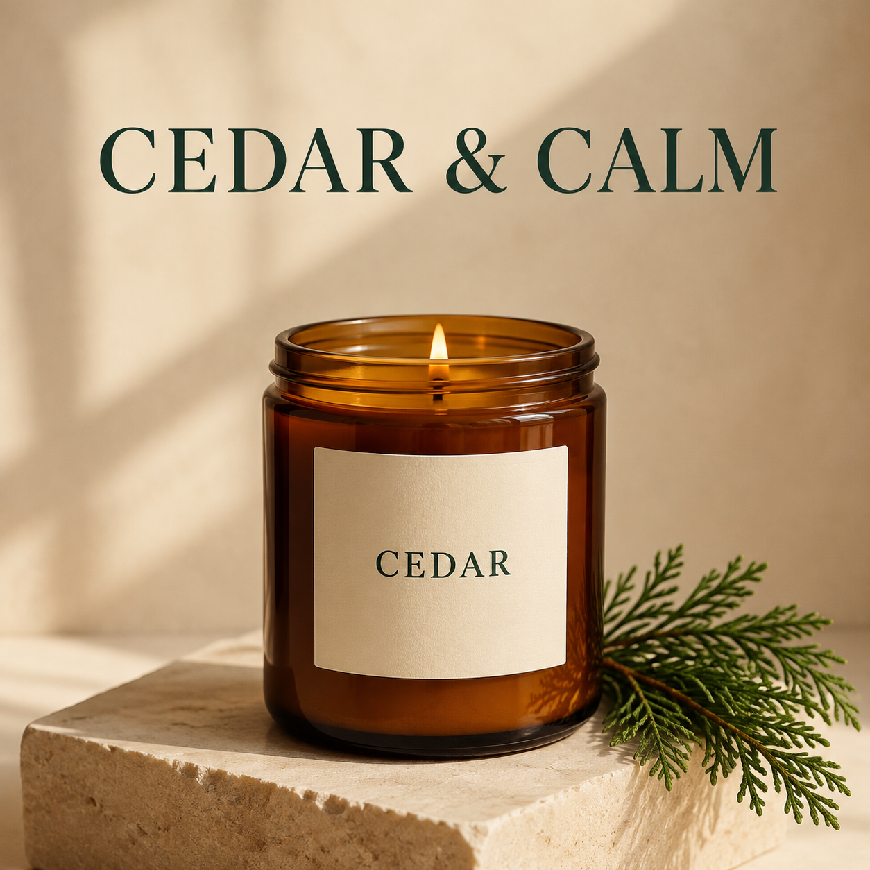 Cedar and Calm candle image created for the course