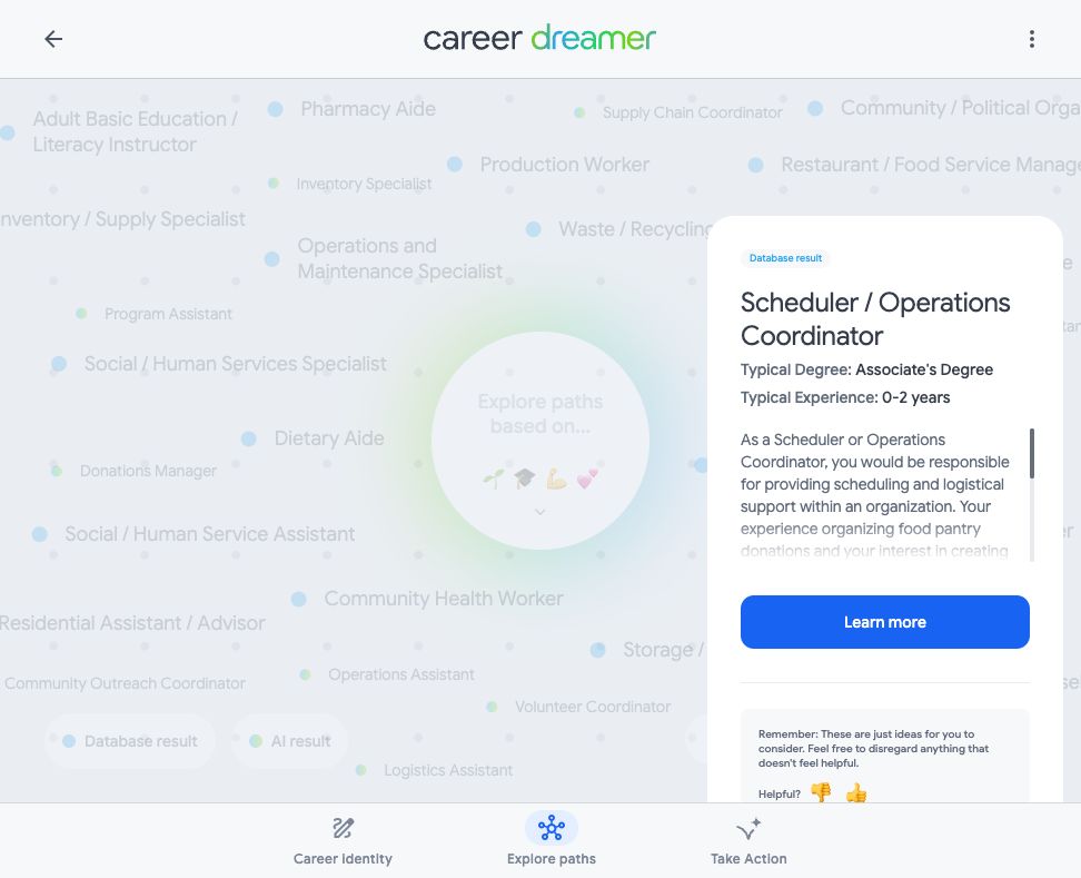Career Dreamer exploring career options