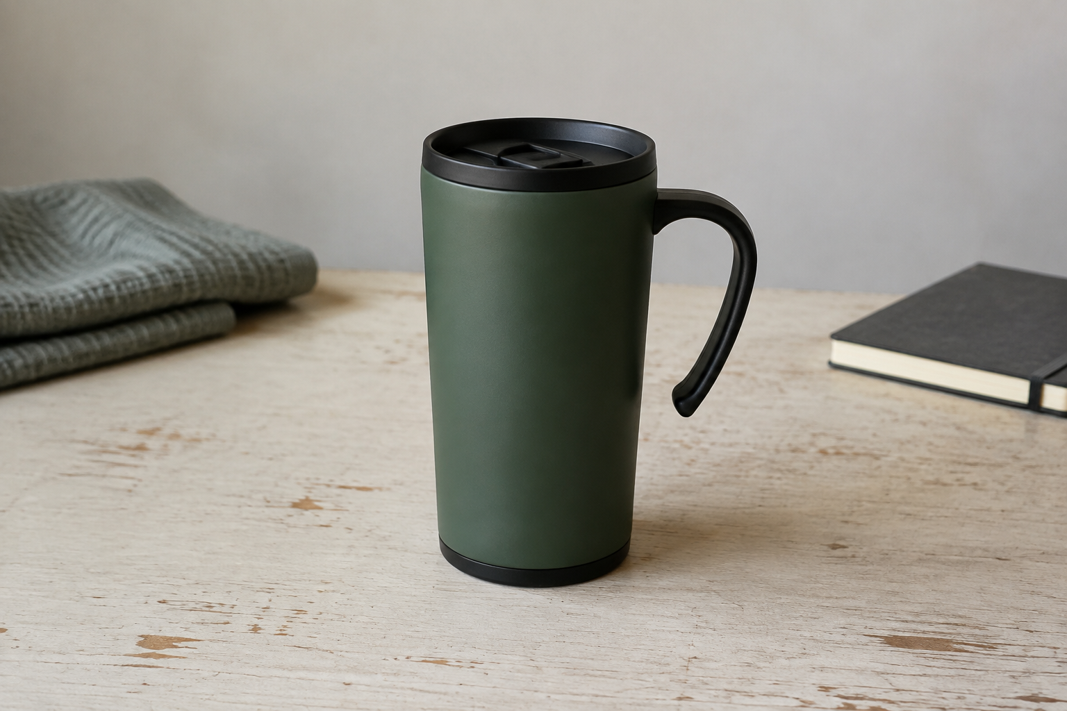 Original reference image of a green travel mug