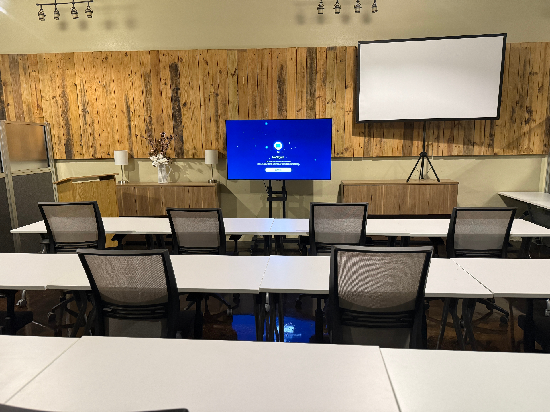 Modern training room with presentation screen